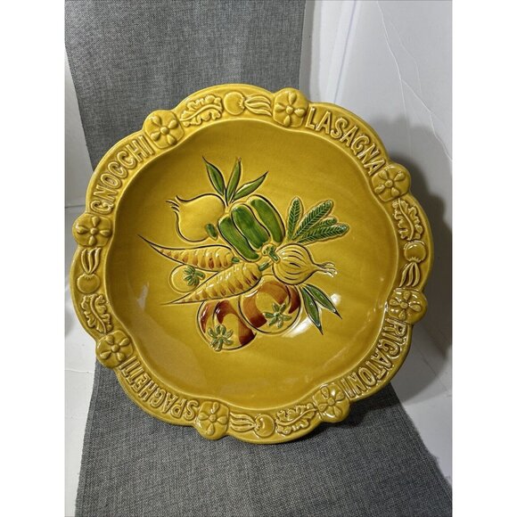 Pasta Serving Dish , MCM in 60s Mustard Yellow with Raised Pasta Types Lettering